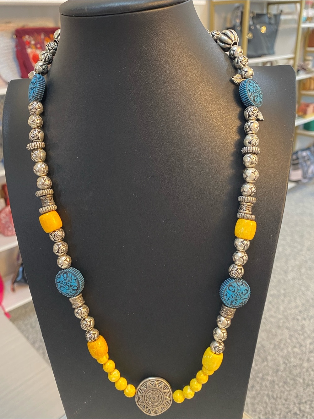 Yellow & Teal Beaded Boho Necklace